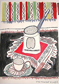 Malerei mit dem Titel "coffee +knife" von Zoran Komatinović, Original-Kunstwerk