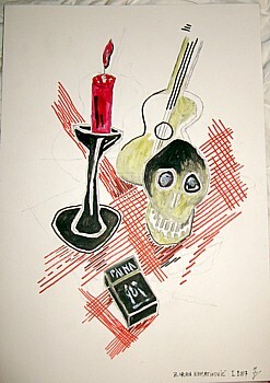 Malerei mit dem Titel "Totenkopf +Zigarett…" von Zoran Komatinović, Original-Kunstwerk