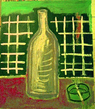 Malerei mit dem Titel "flasche+gitter" von Zoran Komatinović, Original-Kunstwerk