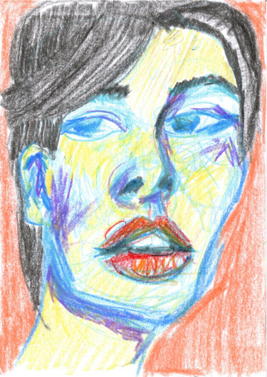 Drawing titled "Female Portrait 2" by Zoran Marjanovic, Original Artwork, Wax
