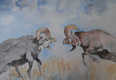 Pittura intitolato "Goats Water color 2…" da Zoran Mihajlovic (Muza), Opera d'arte originale, Acquarello