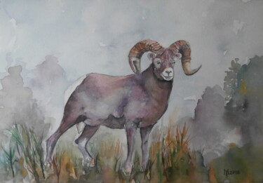 Painting titled "Goat 2 Watercolor 2…" by Zoran Mihajlovic (Muza), Original Artwork, Watercolor