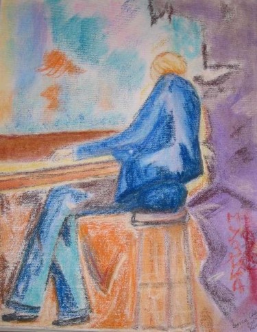 Peinture intitulée "Pianiste en bleu" par Zorica Champs, Œuvre d'art originale