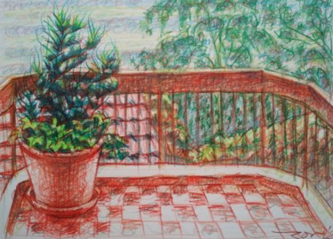 Drawing titled "Balcony" by Zory, Original Artwork, Pencil Mounted on artwork_cat.