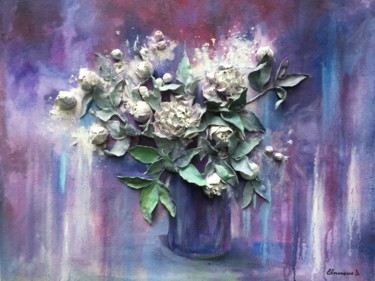 Картина под названием "Regal purple peonies" - Zoryana Yevminenko, Подлинное произведение искусства, Масло