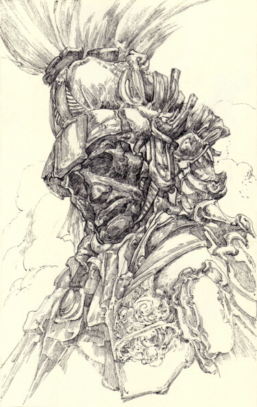 Zeichnungen mit dem Titel "warrior in armor" von Zosch, Original-Kunstwerk, Tinte
