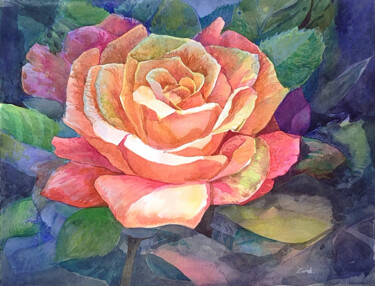 Картина под названием "Вечерняя роза" - Zosch, Подлинное произведение искусства, Акварель