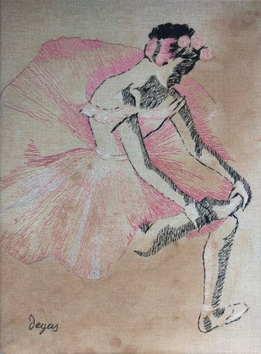 Peinture intitulée "Ballerina in pink" par Zoia Ahatina, Œuvre d'art originale, Broderie Monté sur Châssis en bois