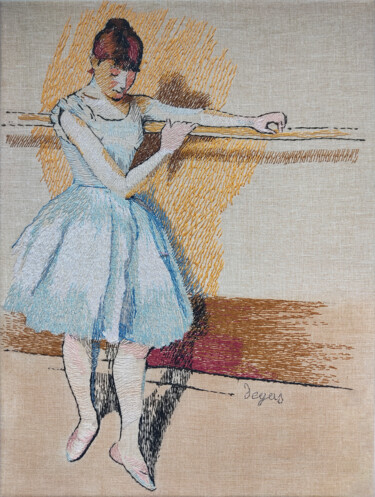 Painting titled "Ballerina" by Zoia Ahatina, Original Artwork, Embroidery Mounted on Wood Stretcher frame