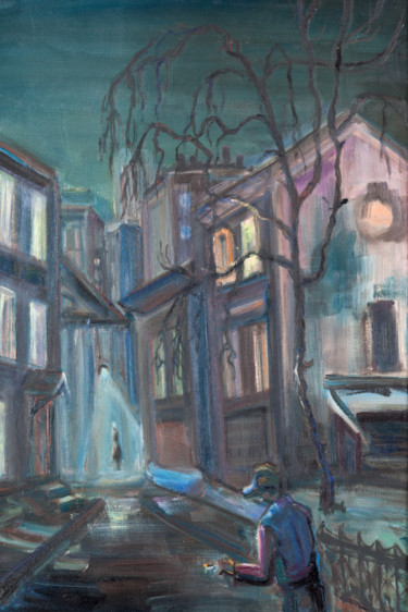 Картина под названием "Night cityscape" - Zoya Kriminskaya, Подлинное произведение искусства, Масло