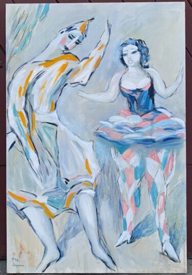 Картина под названием "Harlequin and Colum…" - Zoya Lerman, Подлинное произведение искусства, Масло