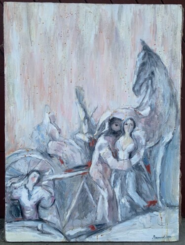 Schilderij getiteld "Scene by the Carria…" door Zoya Lerman, Origineel Kunstwerk, Olie
