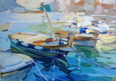 Schilderij getiteld "Boats. Budwa" door Zoia Emelyanenko, Origineel Kunstwerk, Olie