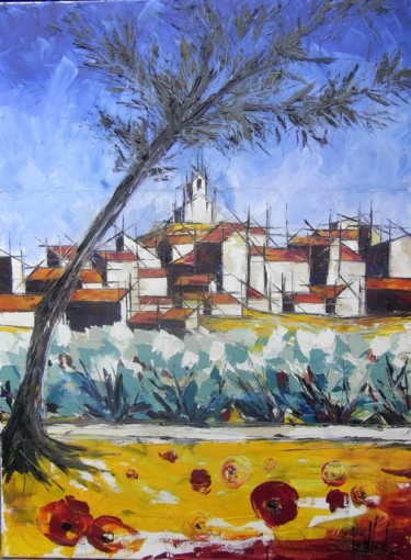 Peinture intitulée "vue-de-lourmarin" par Estelle Taillade, Œuvre d'art originale, Huile