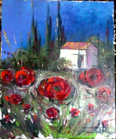 Peinture intitulée "Cabanon au printemps" par Estelle Taillade, Œuvre d'art originale, Huile