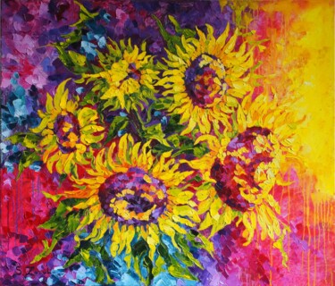 Painting titled "Sunflowers" by Svitlana Zozulia, Original Artwork, Oil