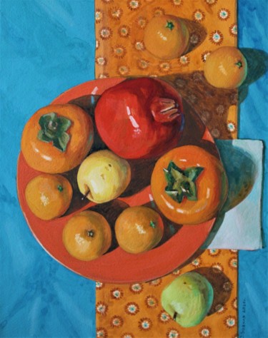Картина под названием ""Фрукты на блюде"" - Сергей Зозуля, Подлинное произведение искусства, Гуашь