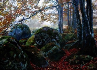 Painting titled "«Каменная река в ут…" by Sergei Zozulia, Original Artwork, Oil