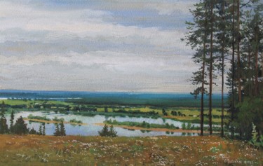 Картина под названием ""Река Кама. Ромашки"" - Сергей Зозуля, Подлинное произведение искусства, Гуашь