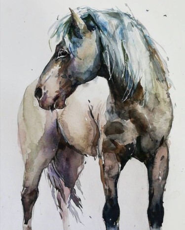 "the horse" başlıklı Tablo Zeynep Şeyma tarafından, Orijinal sanat, Suluboya artwork_cat. üzerine monte edilmiş