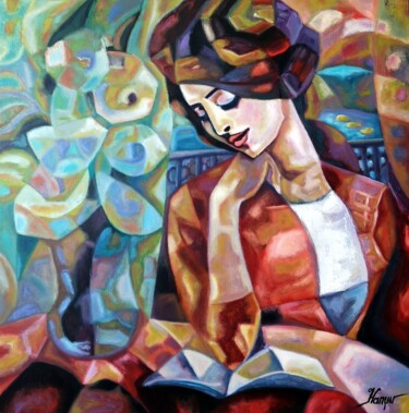 Картина под названием "Afternoon reading" - Zsolt Hanyu, Подлинное произведение искусства, Масло Установлен на Деревянная ра…