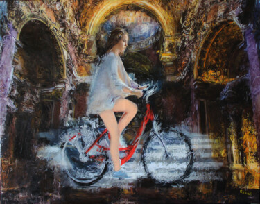 Painting titled "Bi-cikli" by Zsolt Rékai, Original Artwork, Oil