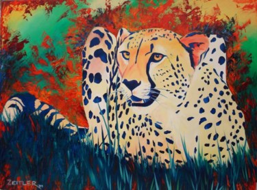 Painting titled "Cheetah" by Carrie Everitt, Original Artwork, Oil
