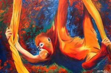 Painting titled "Orangutan" by Carrie Everitt, Original Artwork, Oil