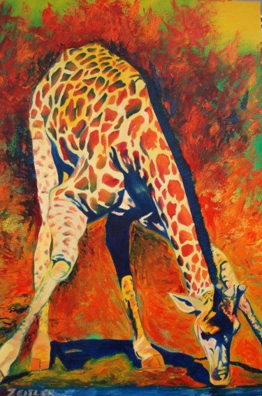 Painting titled "Endangered Giraffe" by Carrie Everitt, Original Artwork, Oil