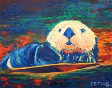 Painting titled "Endangered Sea Otter" by Carrie Everitt, Original Artwork, Oil