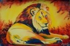 Painting titled "Endangered Lion" by Carrie Everitt, Original Artwork, Oil