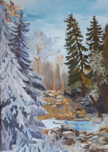 Pintura titulada ""Оттепель в лесу"" por Vladimir Zubrilov, Obra de arte original, Oleo