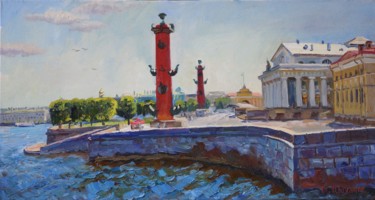 Картина под названием "Биржевая площадь" - Иван Шиханов, Подлинное произведение искусства, Масло