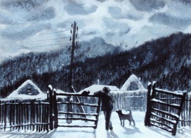 Рисунок под названием "Silver winter night" - Aleksey Zuev, Подлинное произведение искусства