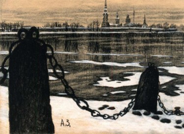 Рисунок под названием "Spring on Neva" - Aleksey Zuev, Подлинное произведение искусства