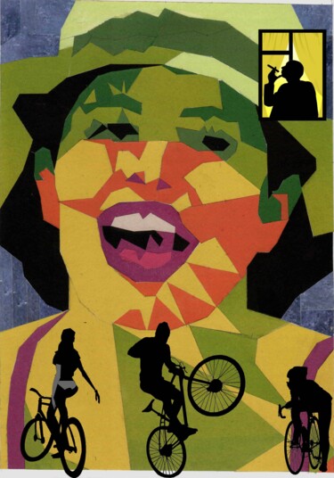 Collagen mit dem Titel "Cyclists" von Aleksei Zuev, Original-Kunstwerk, Collagen