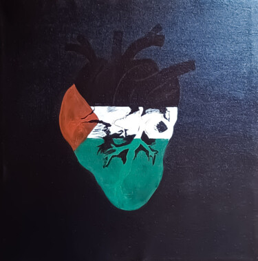 Schilderij getiteld "Palestine" door Zuhaib Wahid, Origineel Kunstwerk, Acryl Gemonteerd op Frame voor houten brancard