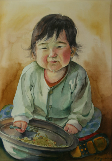 Painting titled "Delicious Food" by Zulaa, Original Artwork, Watercolor