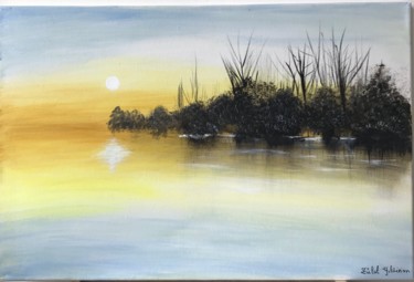 Painting titled "Sunset on lake" by Zülal Yildirim, Original Artwork, Acrylic