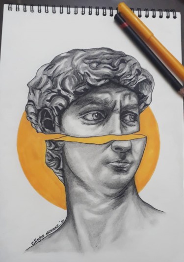 Dessin intitulée "Michelangelo - Davi…" par Züleyha Sönmez, Œuvre d'art originale, Crayon