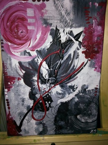 Painting titled "Red Black And White…" by Züleyha Sönmez, Original Artwork, Acrylic