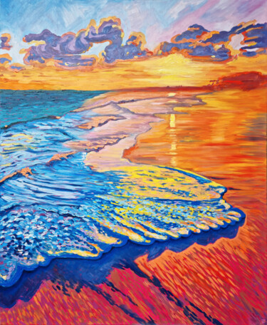 Painting titled "Foaming Sea" by Zulfiya Mukhamadeyeva, Original Artwork, Oil Mounted on Wood Stretcher frame