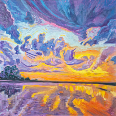 Malerei mit dem Titel "Purple Clouds" von Zulfiya Mukhamadeyeva, Original-Kunstwerk, Öl