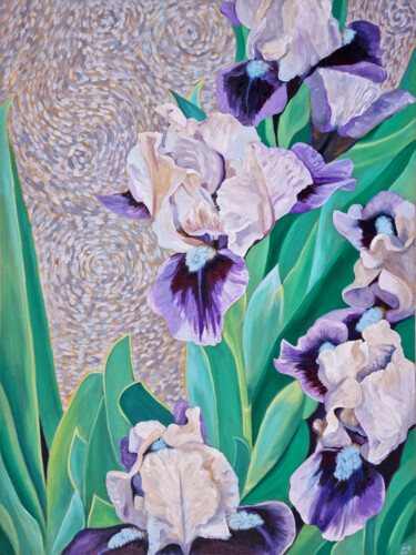 Malerei mit dem Titel "Bearded Iris" von Zulfiya Mukhamadeyeva, Original-Kunstwerk, Öl Auf Keilrahmen aus Holz montiert