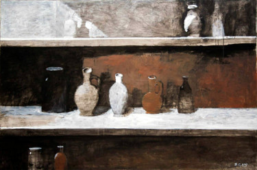 Malerei mit dem Titel "Brown Still Life" von Zurab Gikashvili, Original-Kunstwerk, Öl