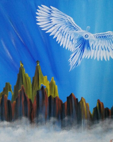 Schilderij getiteld "Angel beyond a hill" door Zuzana Šmehylová, Origineel Kunstwerk, Olie