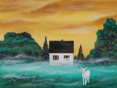 Painting titled "White deer" by Zuzana Šmehylová, Original Artwork, Oil