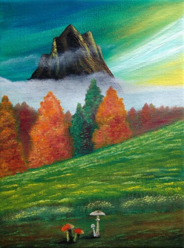 Painting titled "Golden hill" by Zuzana Šmehylová, Original Artwork, Oil
