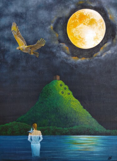Painting titled "Full moon 2" by Zuzana Šmehylová, Original Artwork, Oil