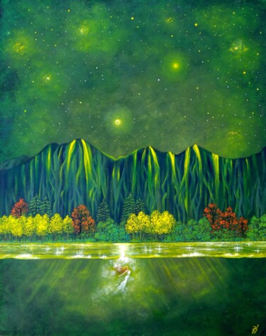 Painting titled "Healing river" by Zuzana Šmehylová, Original Artwork, Oil